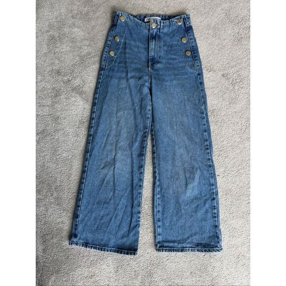 NWOT Zara Wide Leg Crop with side Button detailing size 0, $70 F40 - Picture 2 of 7